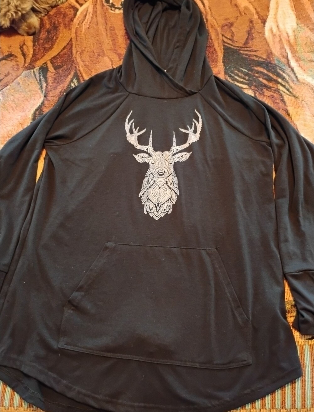 Black Hooded Shirt with Deer Graphic